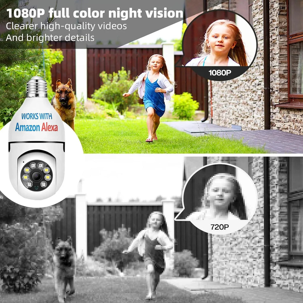Camera,With Link, QAMY 360° Screw Extension Camera Bulb In 2.4g PTZ Bulb Light Security Camera, Light Optapower