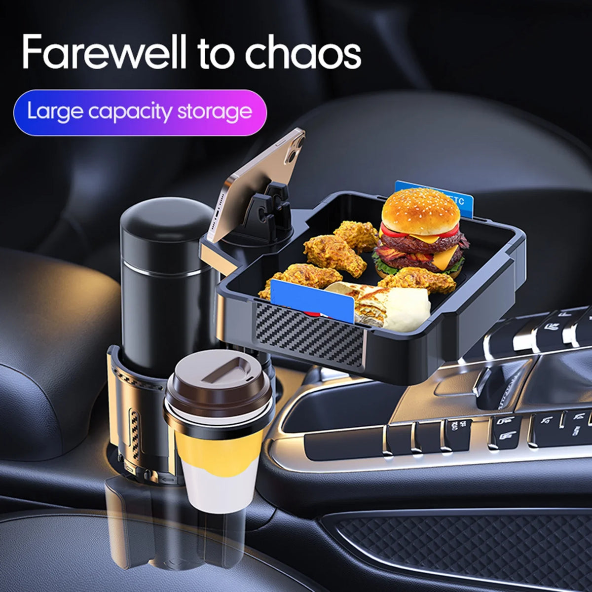 Snack Cup Dual and for Holder Expander 4IN1 moobody Car Tray Versatile Cup Drinks Storage Rack, Tray Multifunctional Phones, Holder