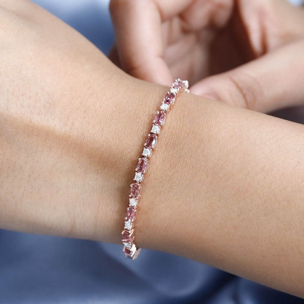 Bracelet Vermeil Jewelry 925 5.74 Tourmaline Mom Ct Plated Sterling dimension Gold Gifts Oval LC Birthday Day Rose Mothers 8" Moissanite for Shop Silver