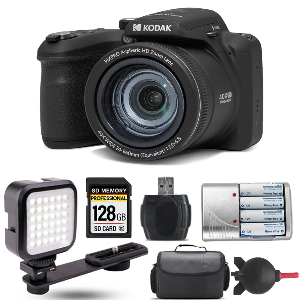 Digital (Black) + Kodak - AZ405 Extra LED PIXPRO + Kit 128GB Battery Camera