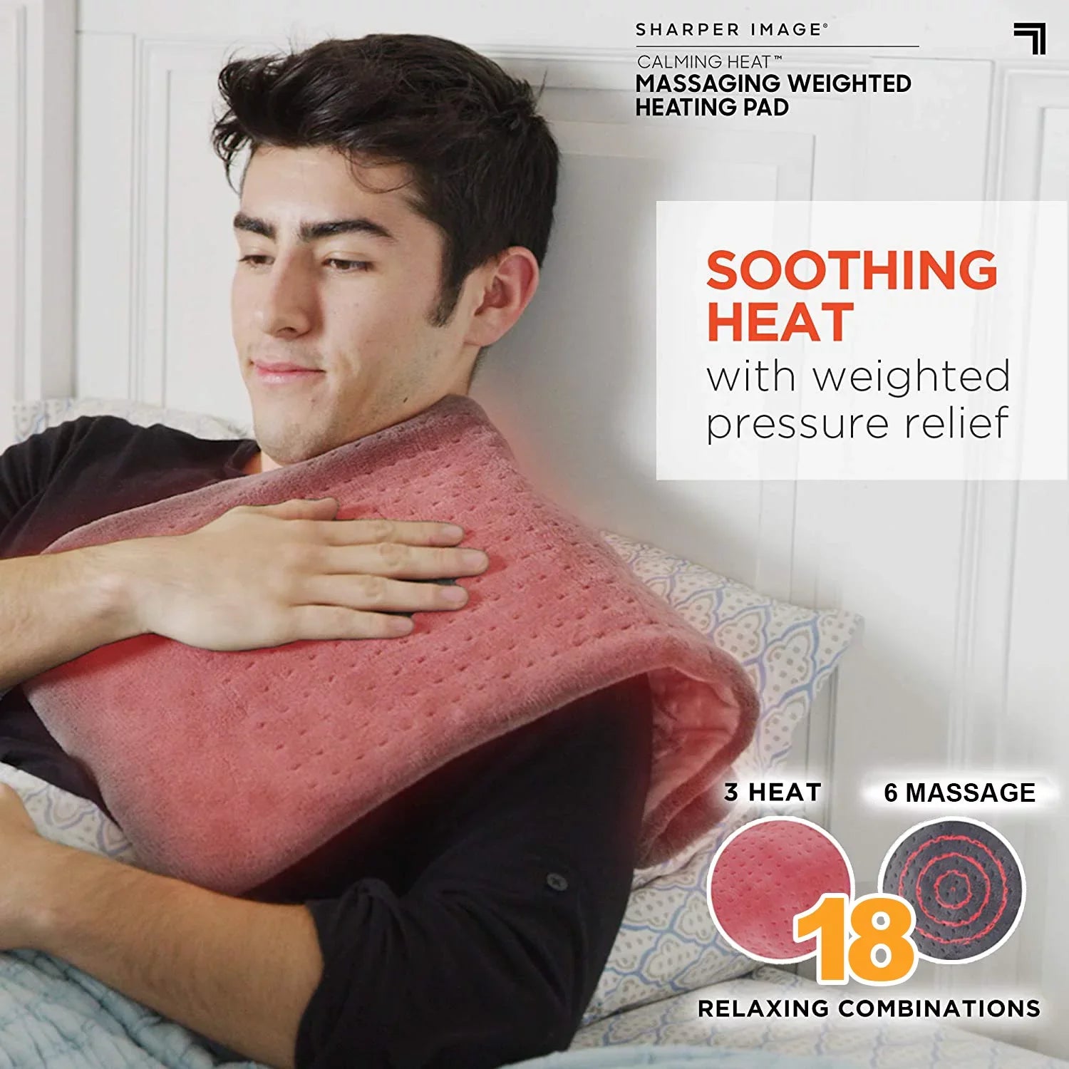 24” Electric Heating Pad Combinations, Settings- x Pad 12” 18 Heat Heating by Heat, Image- Relaxing with Massage- 9 3 Weighted 6 Massaging Massaging Vibrations, Weighted Calming Sharper
