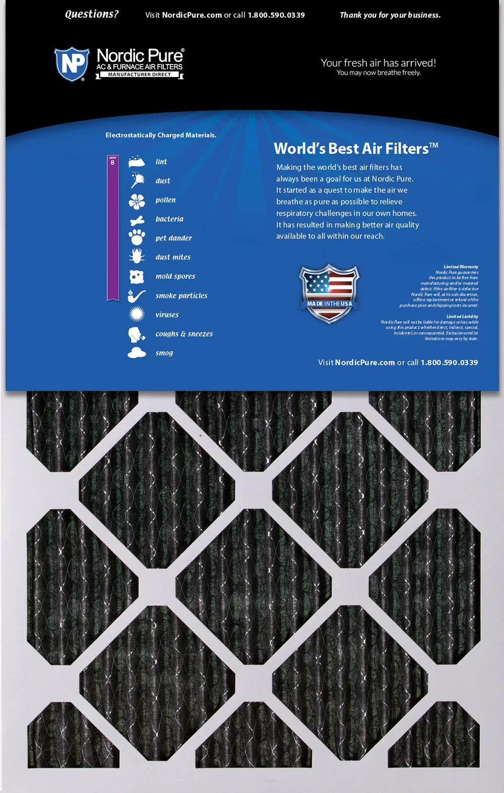 Furnace 3 Filters Pleated Air (13_3/4x23_3/4) MERV Pack 8 Carbon Plus 14x24x1
