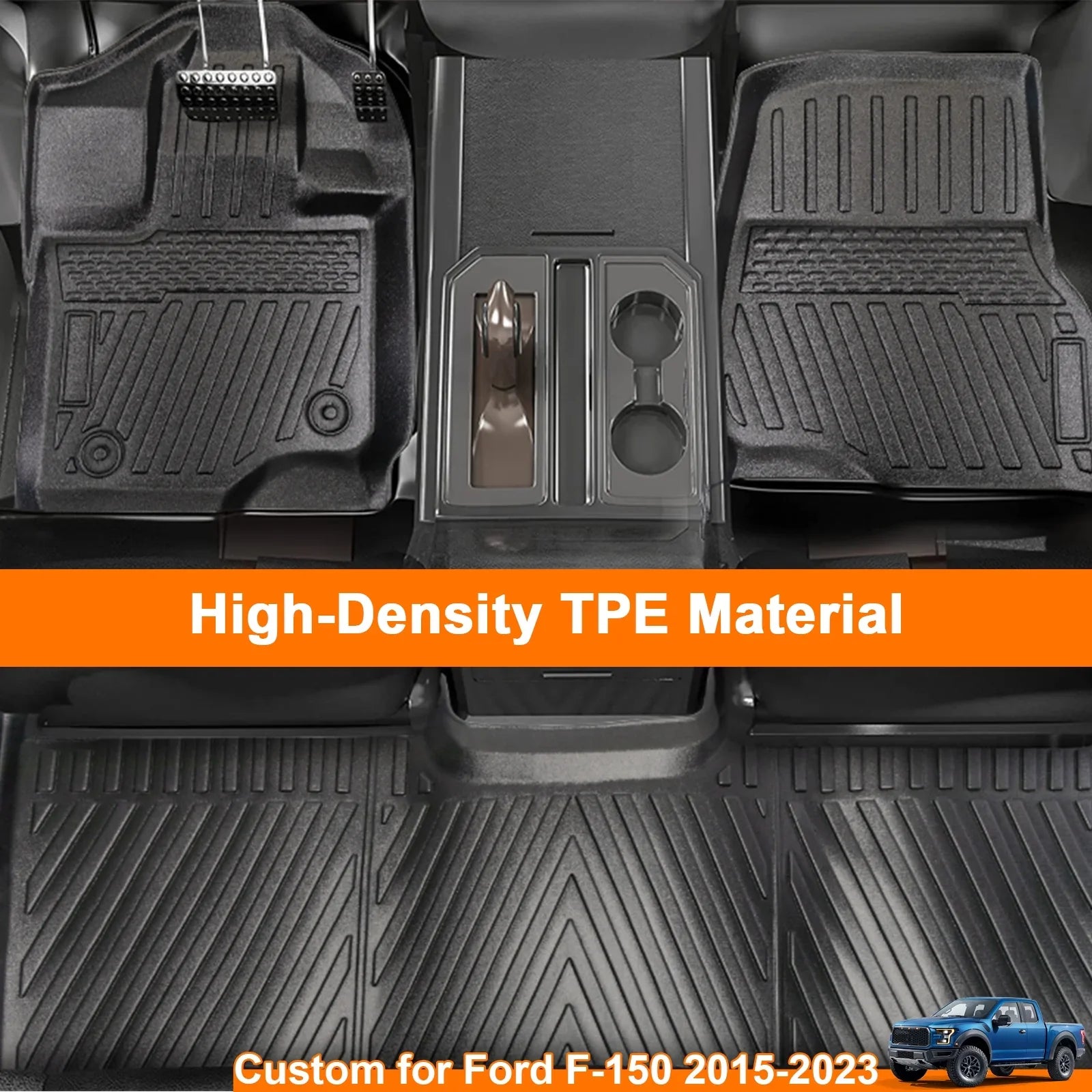 Floor For & 2015-2024 & SuperCrew Floor Seats All-climate Cab,Custom Super Mats 2nd For W/O F150 TPE 2015-2024 F150 Seat,Only 3PCS Crew&Bucket & Rear F-150 1st Storage Mats Front Row