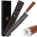 Sheath Chef Hammered Steel Pro Damascus Walnut 12 with Leather YOUSUNLONG - Handle Natural Wooden Gyuto Japanese inch Knife