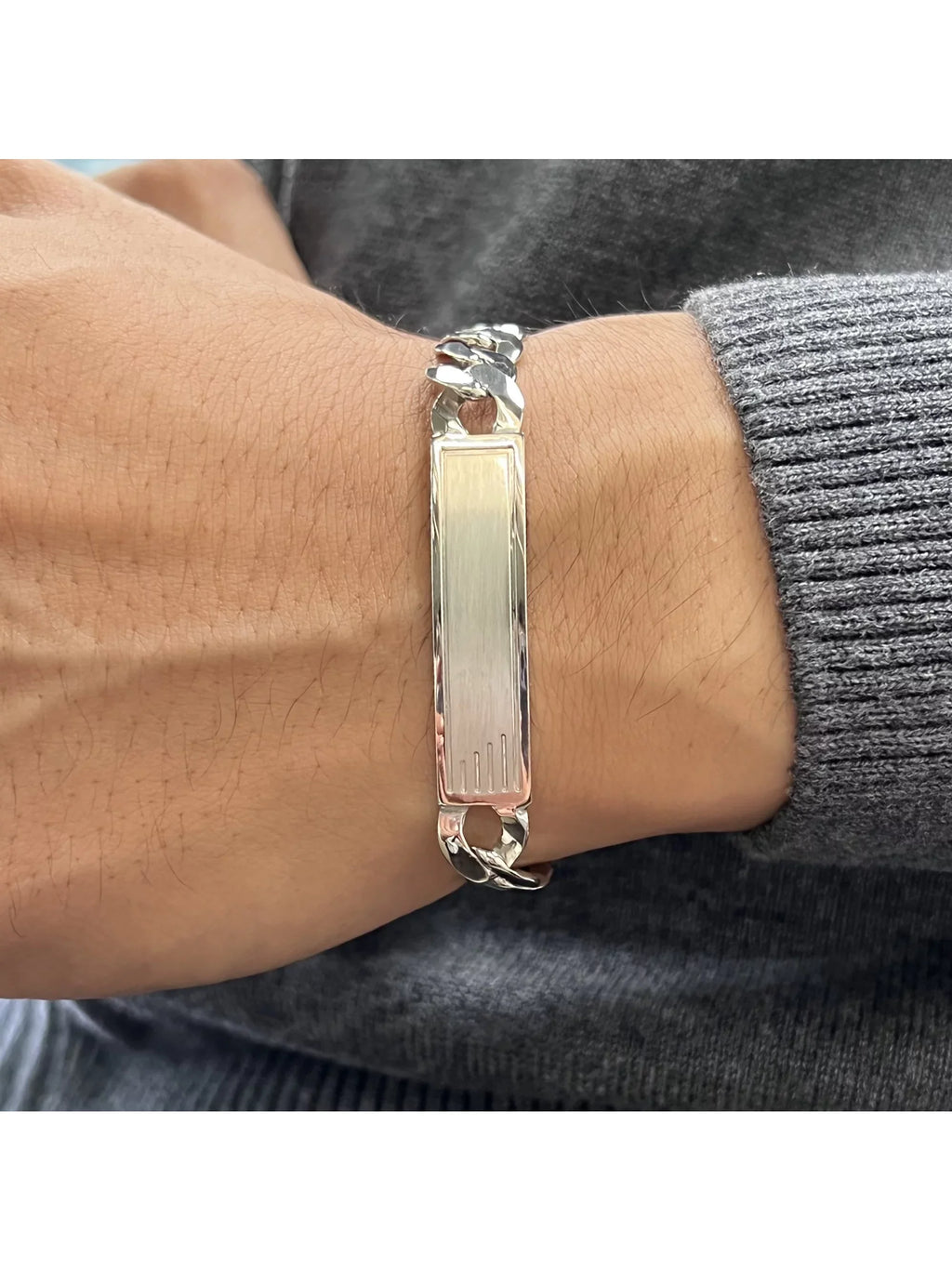 925 Cuban ID Curb Mens Bracelet Sterling Polished 9 Silver Link Chain Inches