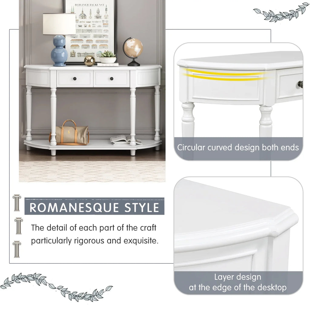 (White Curved Console Wooden Drawers Design design Frame Table WF298768AAK) and Top SKU Circular Solid OLD Shelf Retro Open Legs Two with TREXM