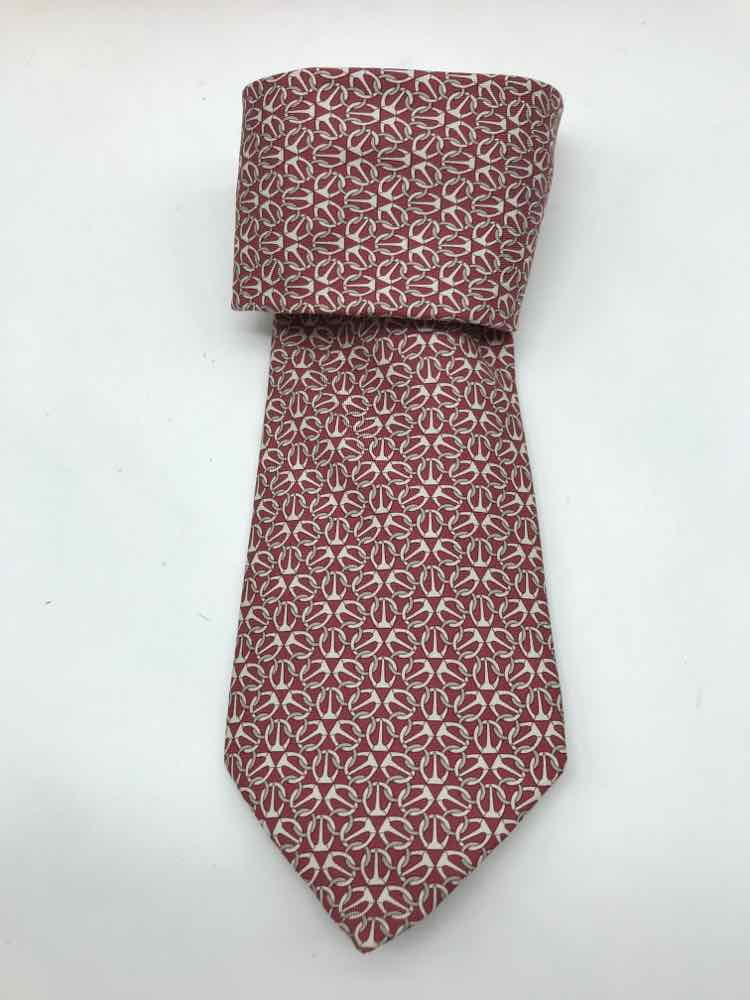 Pre-Owned Men's Red Tie Printed Hermes Silk