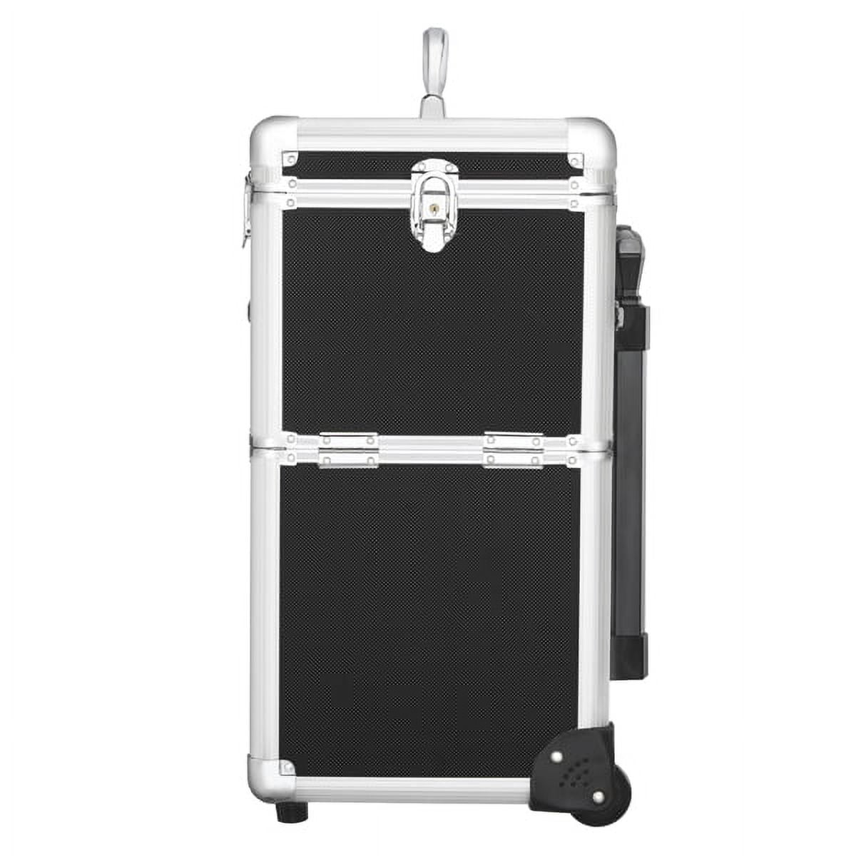 Alden Case Trolley Makeup Rolling Retractable Black Mirror, Wheels, with Design Trays, &