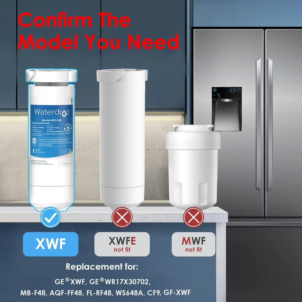 NSF liquid Refrigerator may (Package XWF Filter, Waterdrop Certified for Replacement Filter GE® 1 XWF vary)