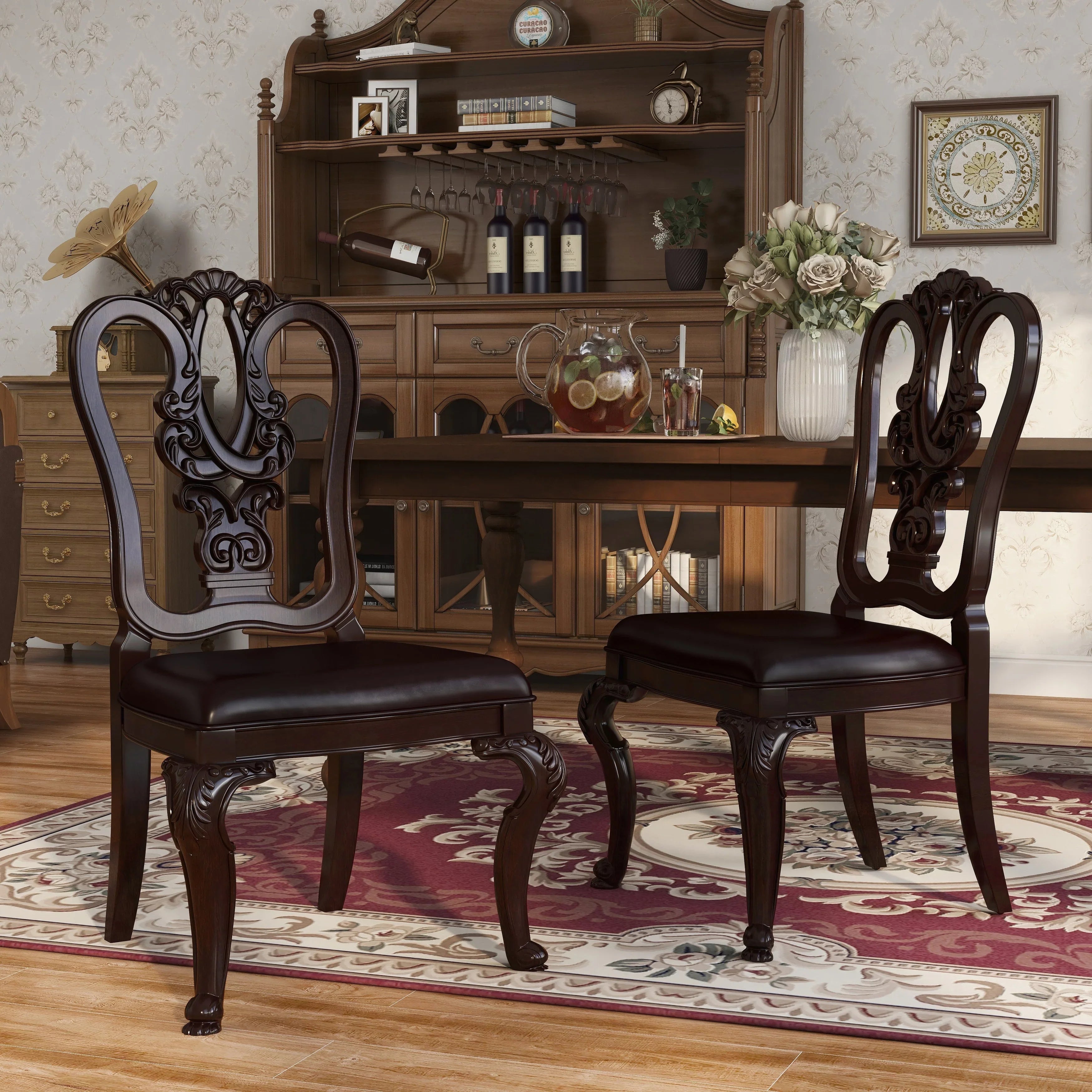 2 Brown IDF-3319W-SC Chair- Woden - America Pack Of Cherry Furniture Side