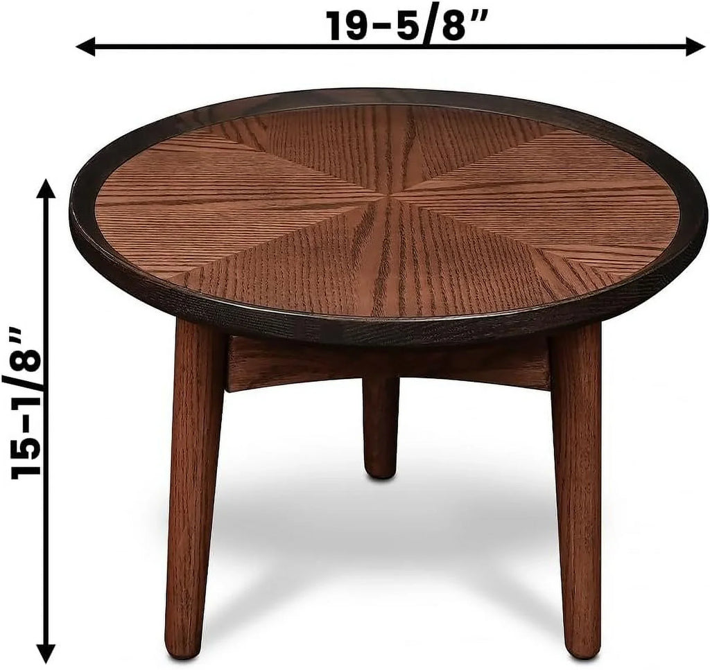 Table, Solid Coffee CONSDAN Balcony with Round Side - Feet Structure Hardwood Wood Living Table Nesting Room, Table Solid Standard Bedroom, & Oak for