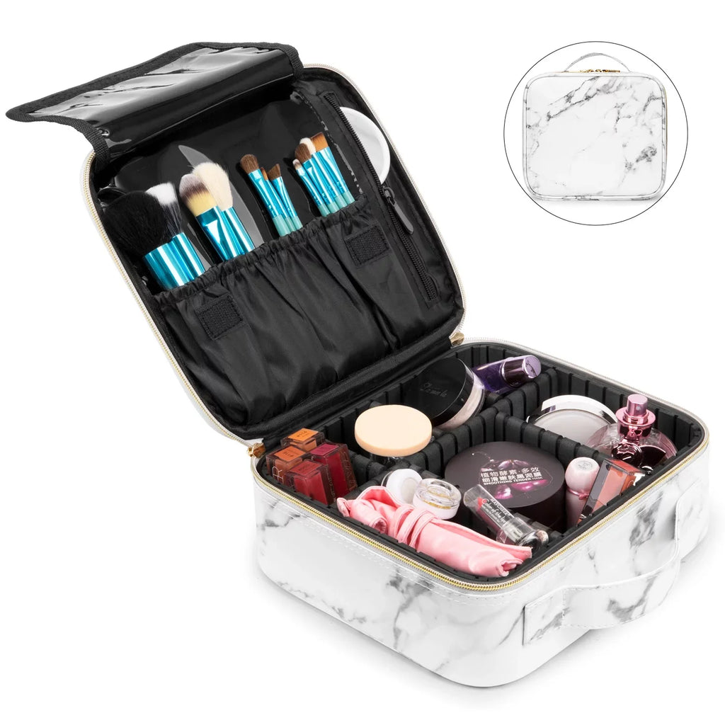 Case Compartments Brush Makeup ZBH with Cosmetic Travel Organizer Tool Makeup for Women Make Adjustable Jewelry Digital Storage Toiletry Bag Makeup Up Train Accessories