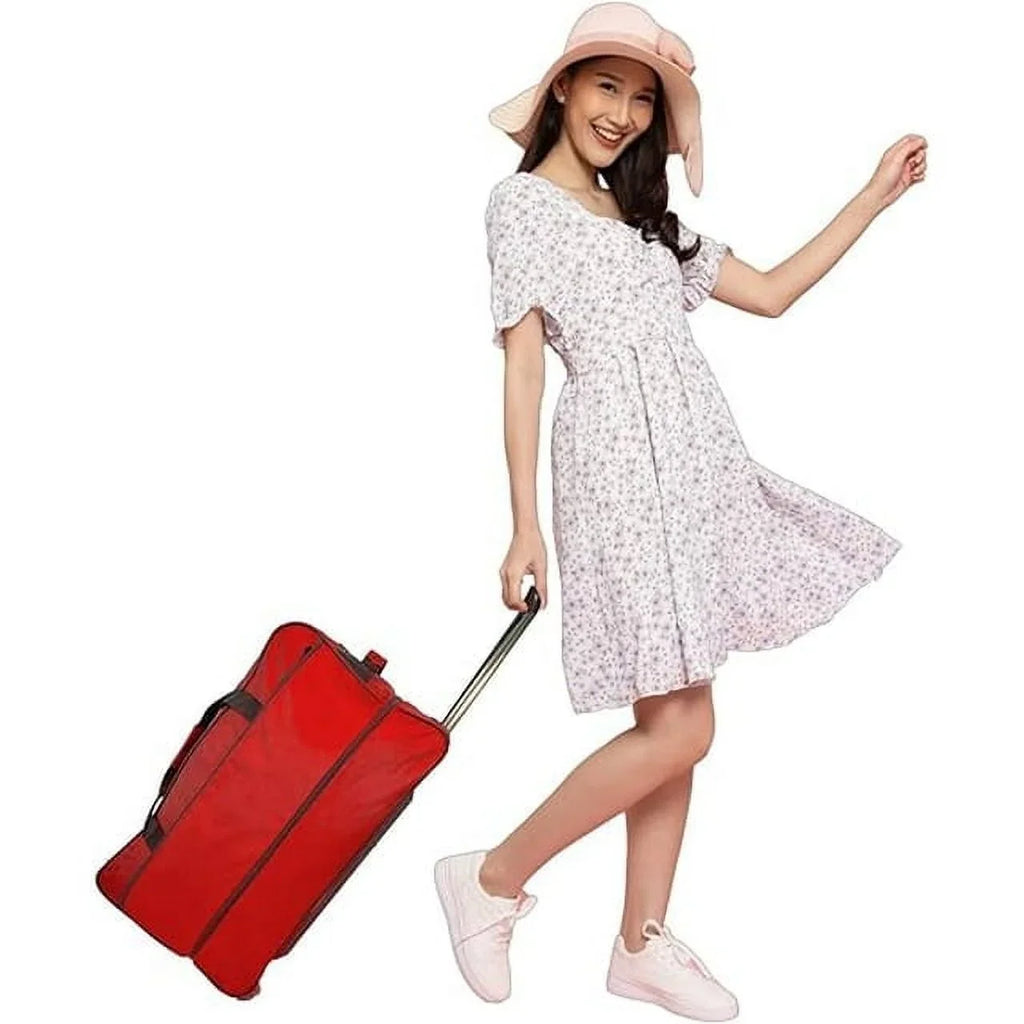 System, Multi-Pocket Iron Heavy Red, Bar Duffle Bag, 28" Wheels, Travel Luggage Duty Collapsible