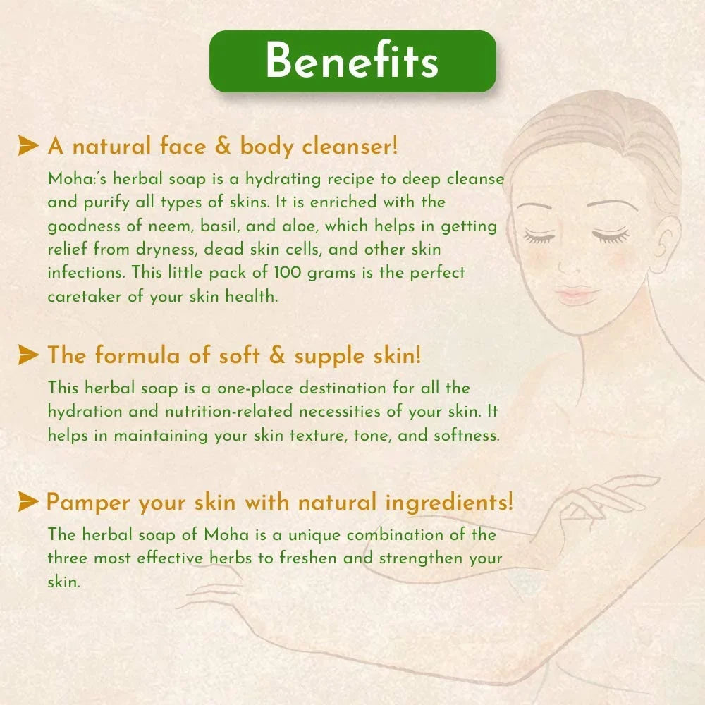 Moha & Aloe X Of Soap 3 Basil Neem, Body Goodness Soap, Gel, With Face Vera Bathing Soap, Gram & Pamer Herbal 100 Product Unisex