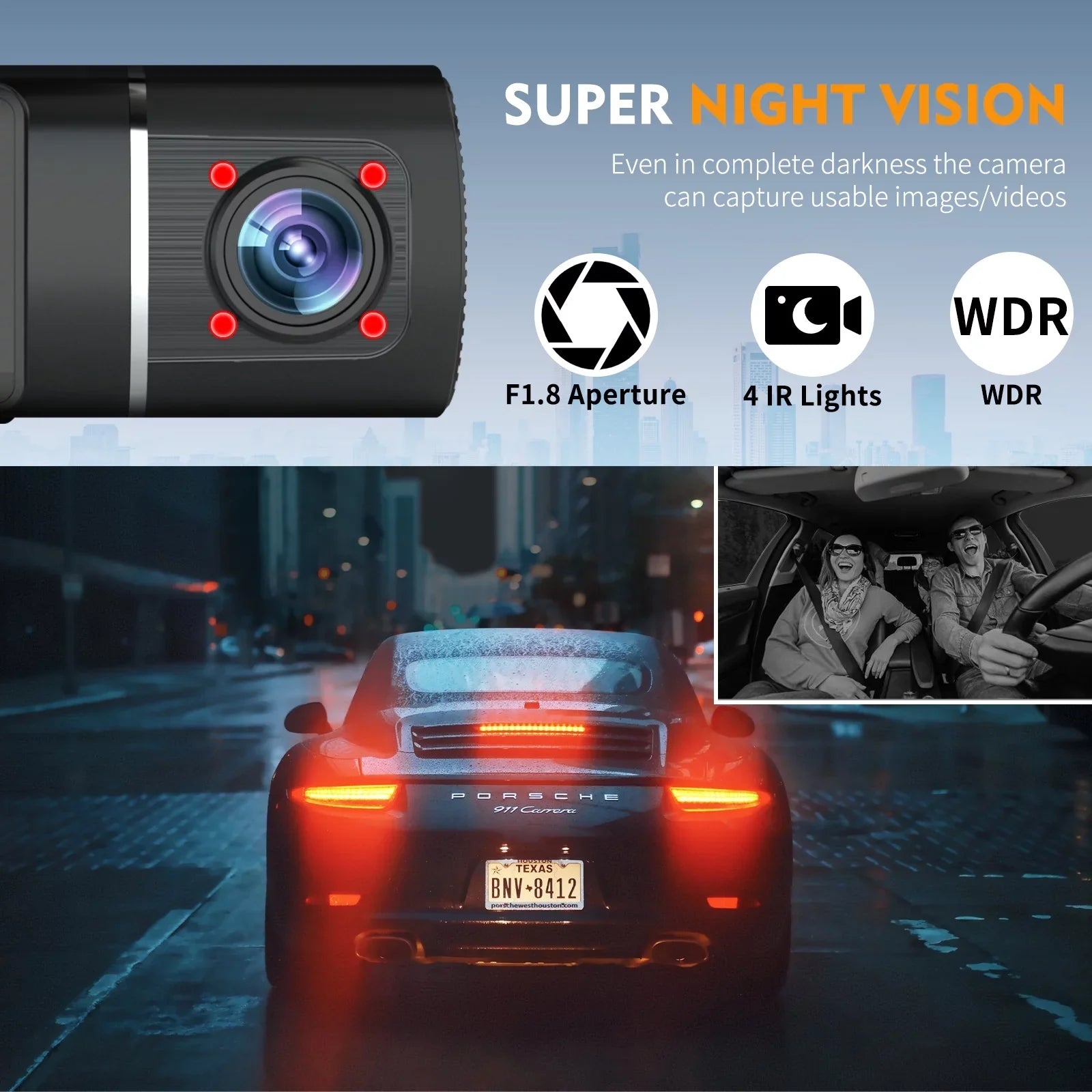 '- Car J05 Abask Angle, Infrared Night 310° 24H GB Wide Front DashCam Motion Inside PRO Loop Monitoring, WiFi Sensor, G-Sensor, Recording, with Parking HDR, Camera 4K to 128 Up Vision, and