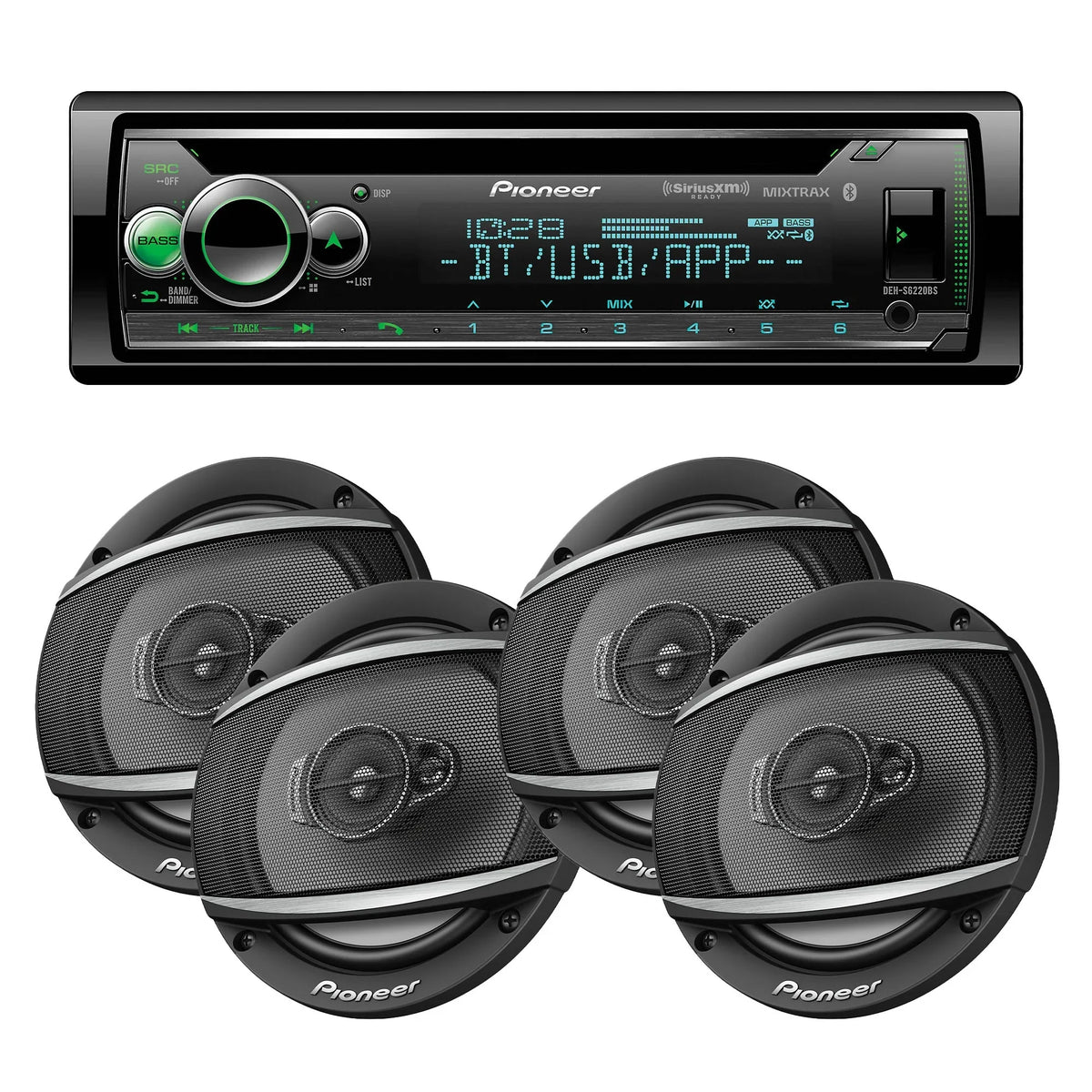 DIN Alexa, Speakers Bluetooth, 3-way Pioneer 6-1/2" - Android/iPhone Controls 2 including Amazon and - DEH-S6220BS Coaxial Pioneer Single of with TS-A652F Pairs