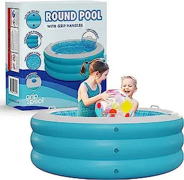 7 60"x22" and with Ages for Up and - 5 Drain Kid Kids Round 6 Large Perfect 4 with Adults Pool Blow Grip Handle Padded Floor Swimming Kiddie Bars Pool Round 8+ Inflatable