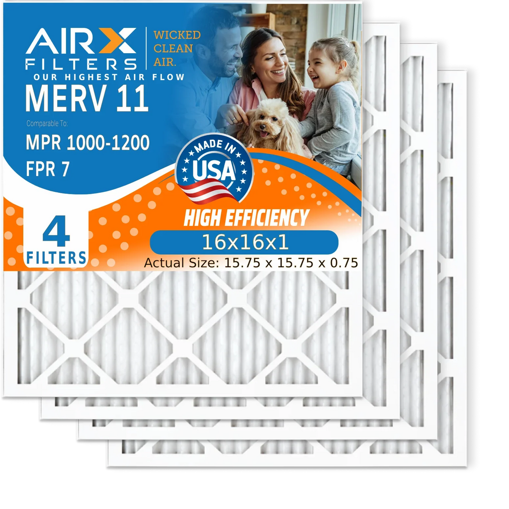 AIR. USA 4 Made 11 16x16x1 Premium Filter 7 & MERV WICKED 1200 MPR FPR AIRX Filter MPR Electrostatic Comparable FILTERS to CLEAN Conditioner Pleated Filters by Furnace 16x16x1 1000, HVAC Air Pack Air