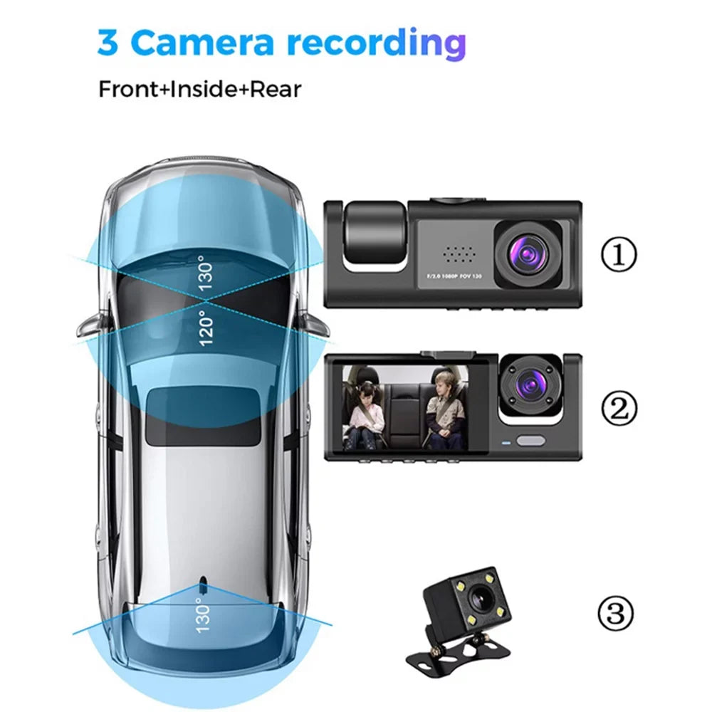 Kepeak Lens Car Video Dash HD Cam Front/Rear/Inside Dual G-Sensor Camera 1080P Recorder