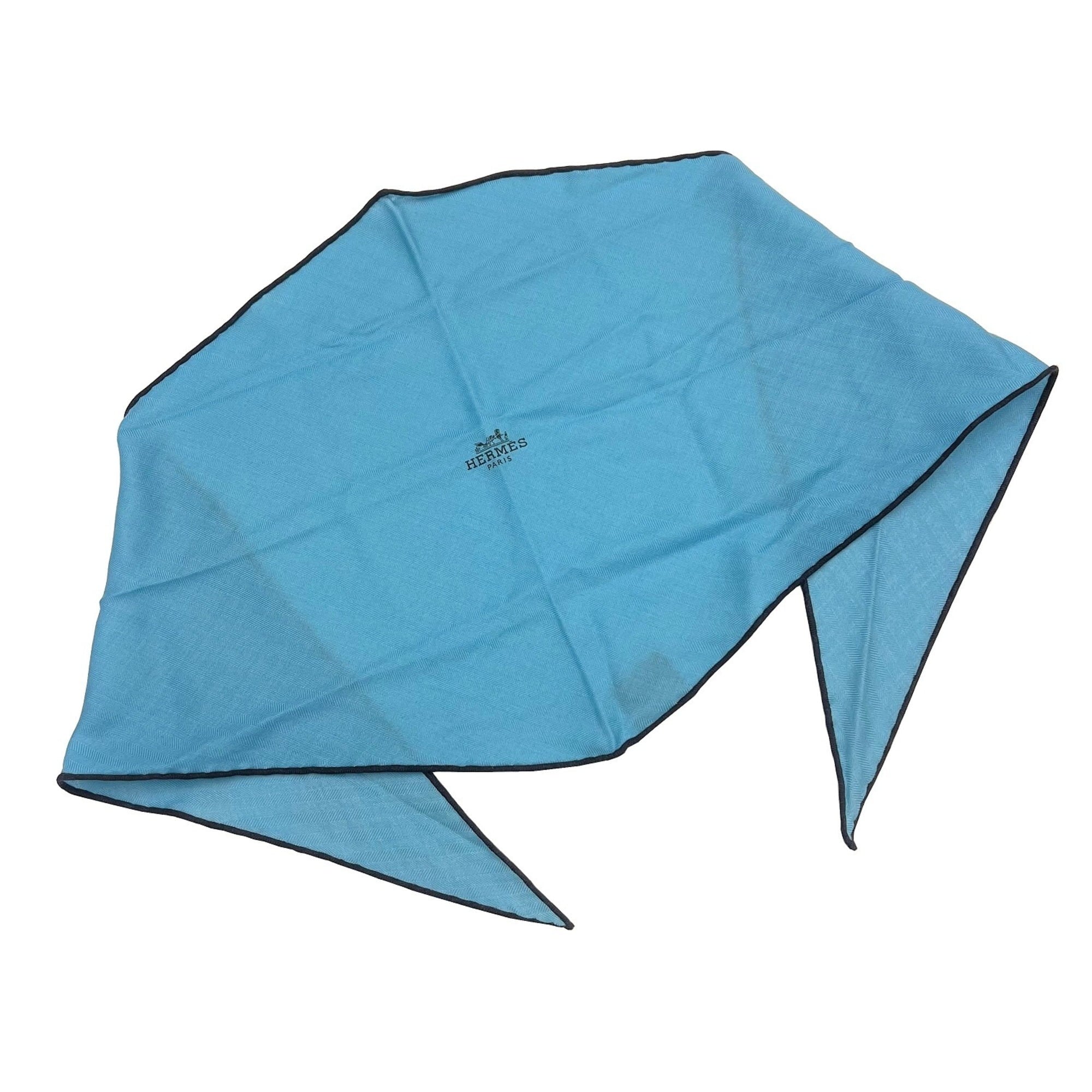 (Like Pre-Owned New) ladies cashmere scarf triangle silk Hermes blue HERMES