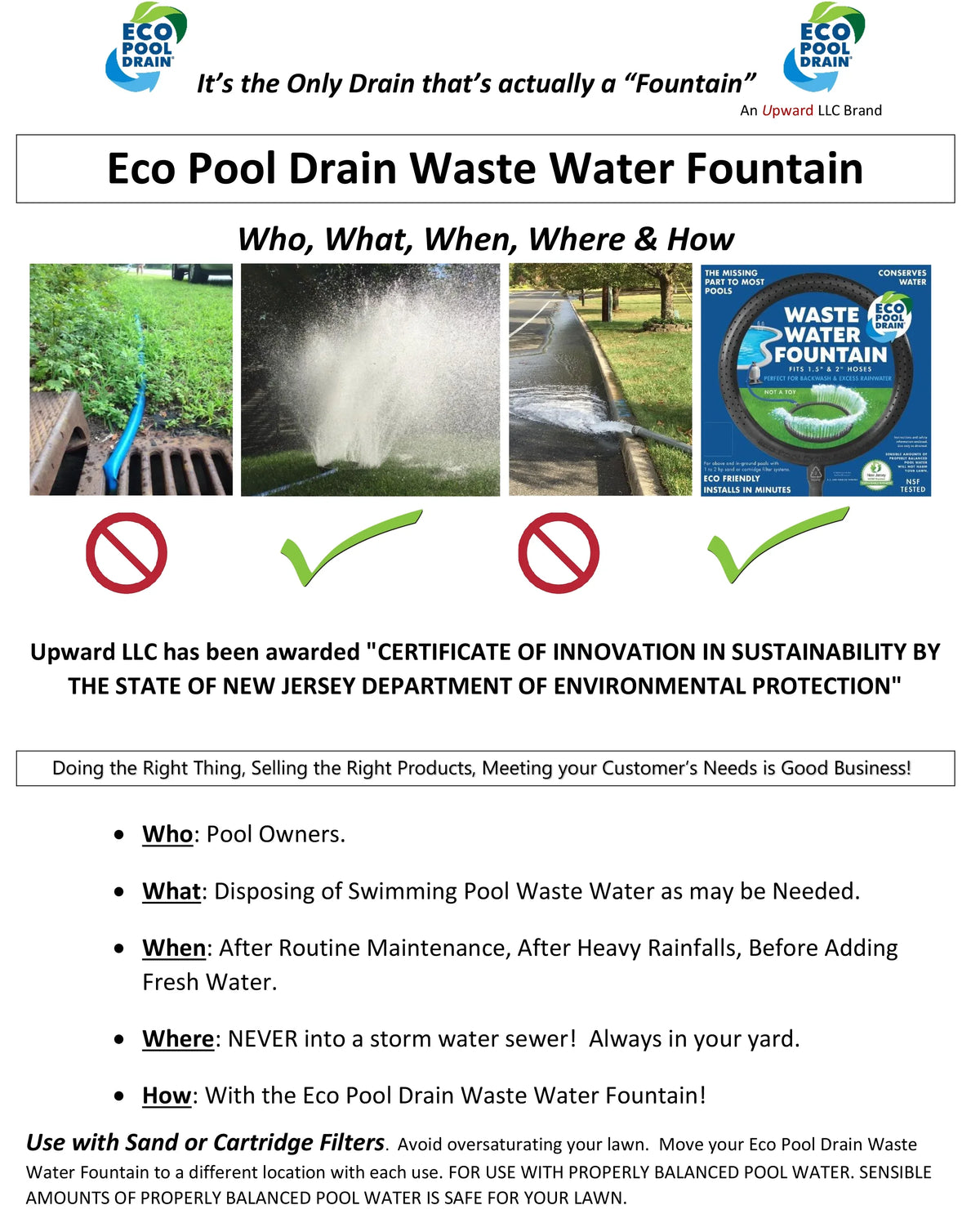 & #200 Swimming Fountain Drain Cartridge for Eco Pools Sand liquid Waste Pool Filtered