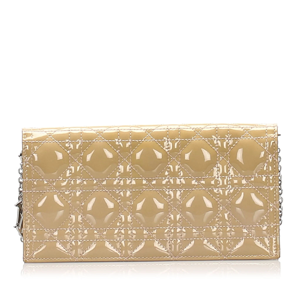 Chain Authenticated Bag Brown Patent Crossbody Leather Wallet Pre-Owned Dior (Good) on Women Cannage