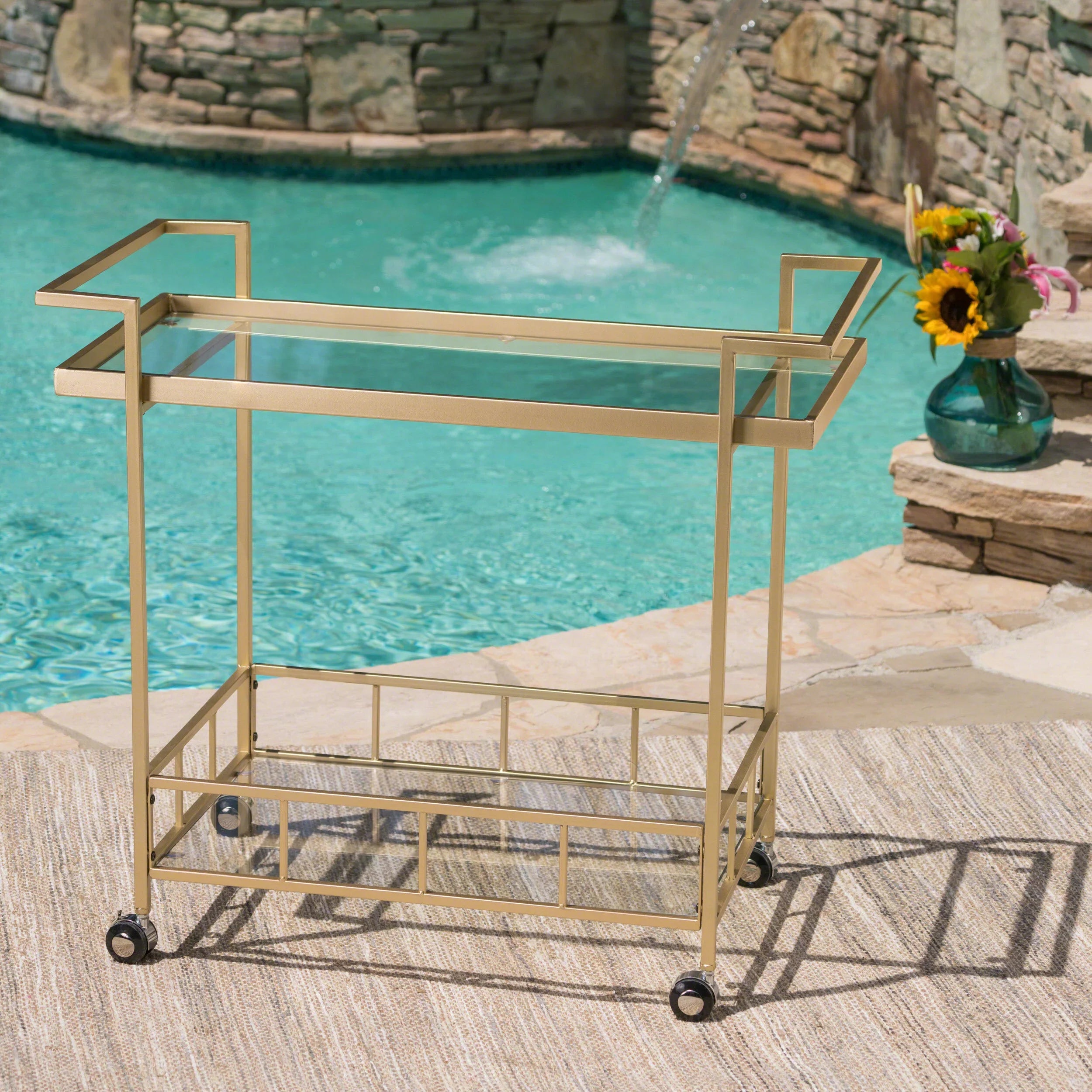 Glass Iron Gold Industrial Bar Aletta and Cart,