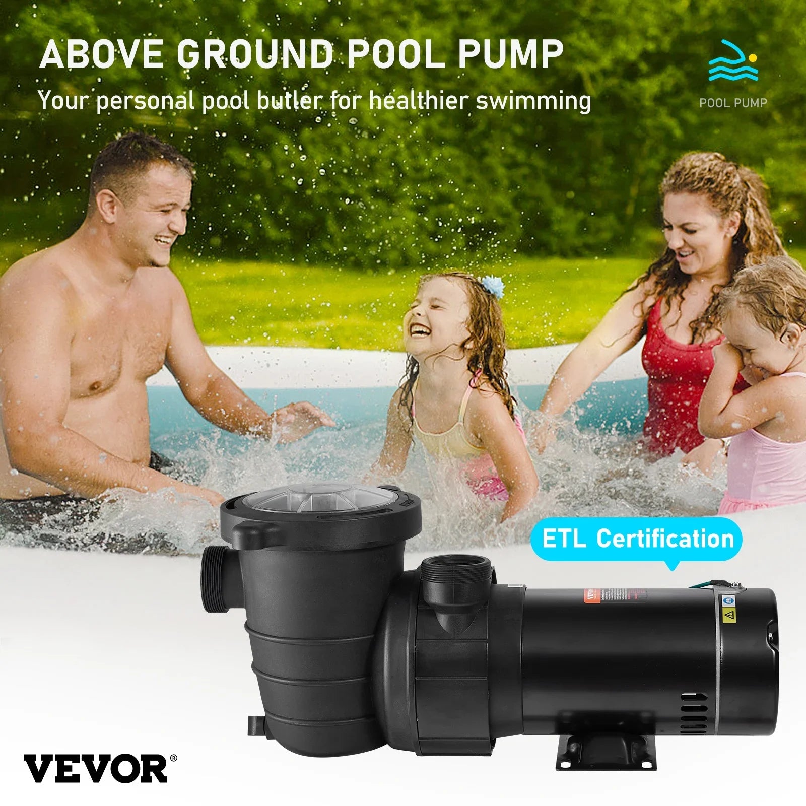 Single Pool 5280GPH Happybuy 1100W Speed Above Ground Strainer Max. Pump, Basket, Flow, Certification of for Swimming 1.5HP Pool 115V, w/ Pumps ETL