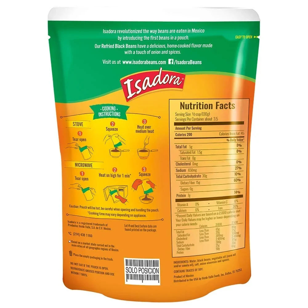 Beans, Refried 6 Beans Isadora 15.2oz Pouch (Black Pack)