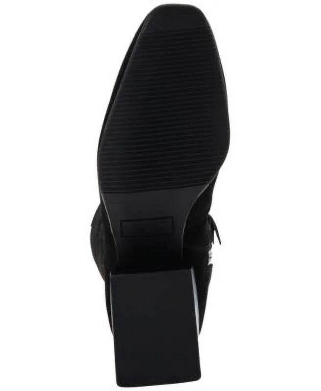 AQUA Square Heel Black Zip-Up Boots Stacked outfit Cushioned Goring Womens COLLEGE Shoes Tori Toe 10 Waterproof M