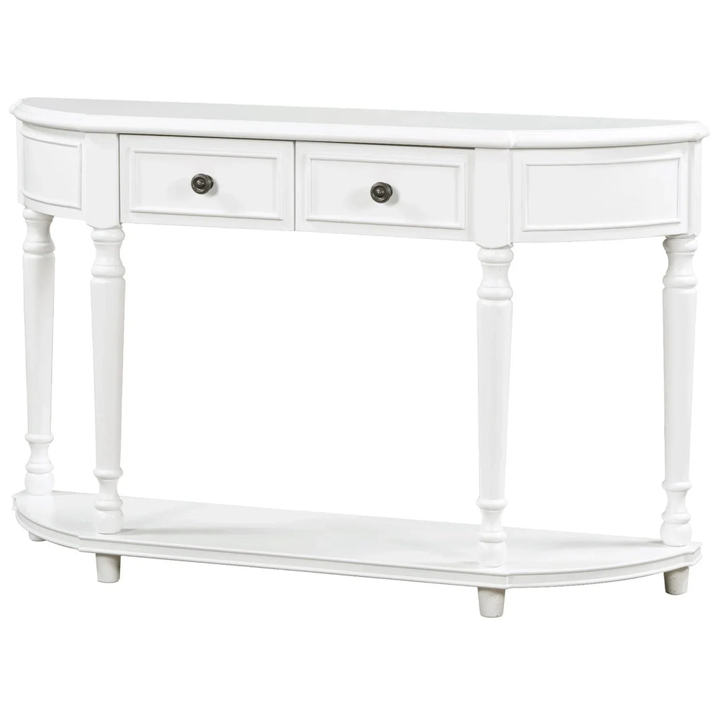 (White Curved Console Wooden Drawers Design design Frame Table WF298768AAK) and Top SKU Circular Solid OLD Shelf Retro Open Legs Two with TREXM