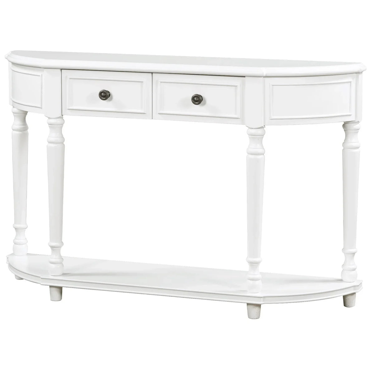 (White Curved Console Wooden Drawers Design design Frame Table WF298768AAK) and Top SKU Circular Solid OLD Shelf Retro Open Legs Two with TREXM