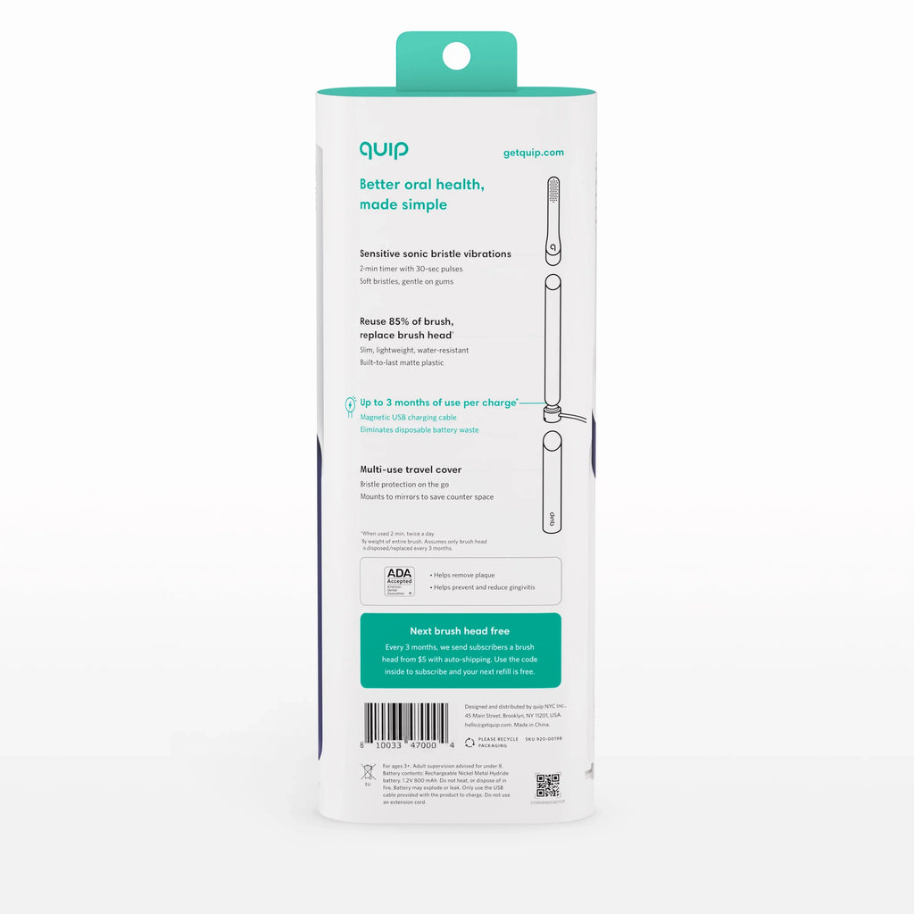 Full Midnight Electric Head, Rechargeable Adult Quip Toothbrush