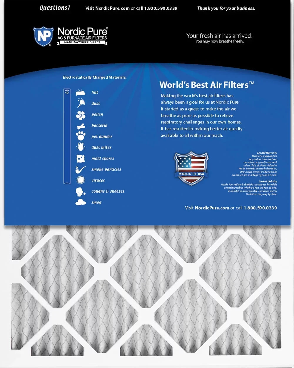 12 6 Filters Pleated Air MERV 16x25x1 (15_1/2x24_1/2) Pack