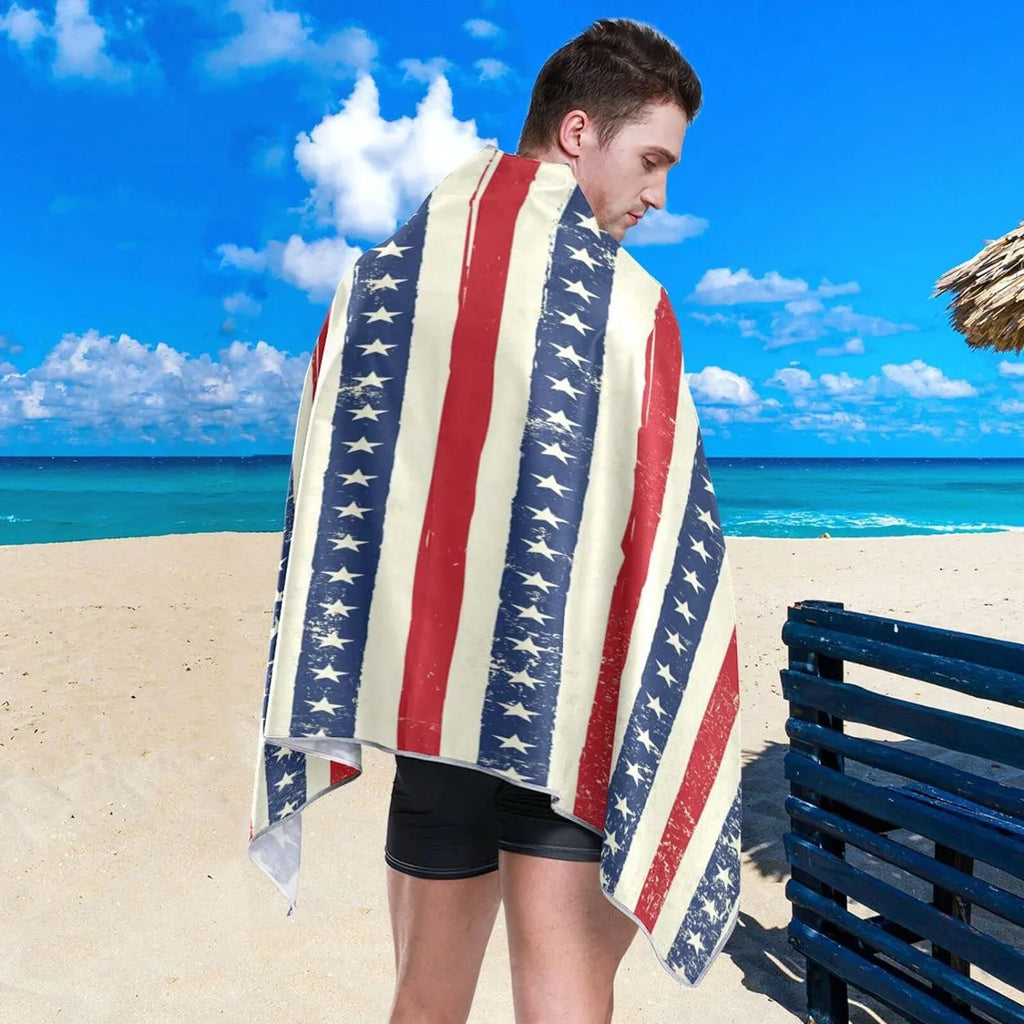 Super for Towels Stripes Lightweight Camping Holiday（90） Swimming Oversized Towel Flag - - American Beach Travel Quick Compact Bestwell Dry Absorbent Towel