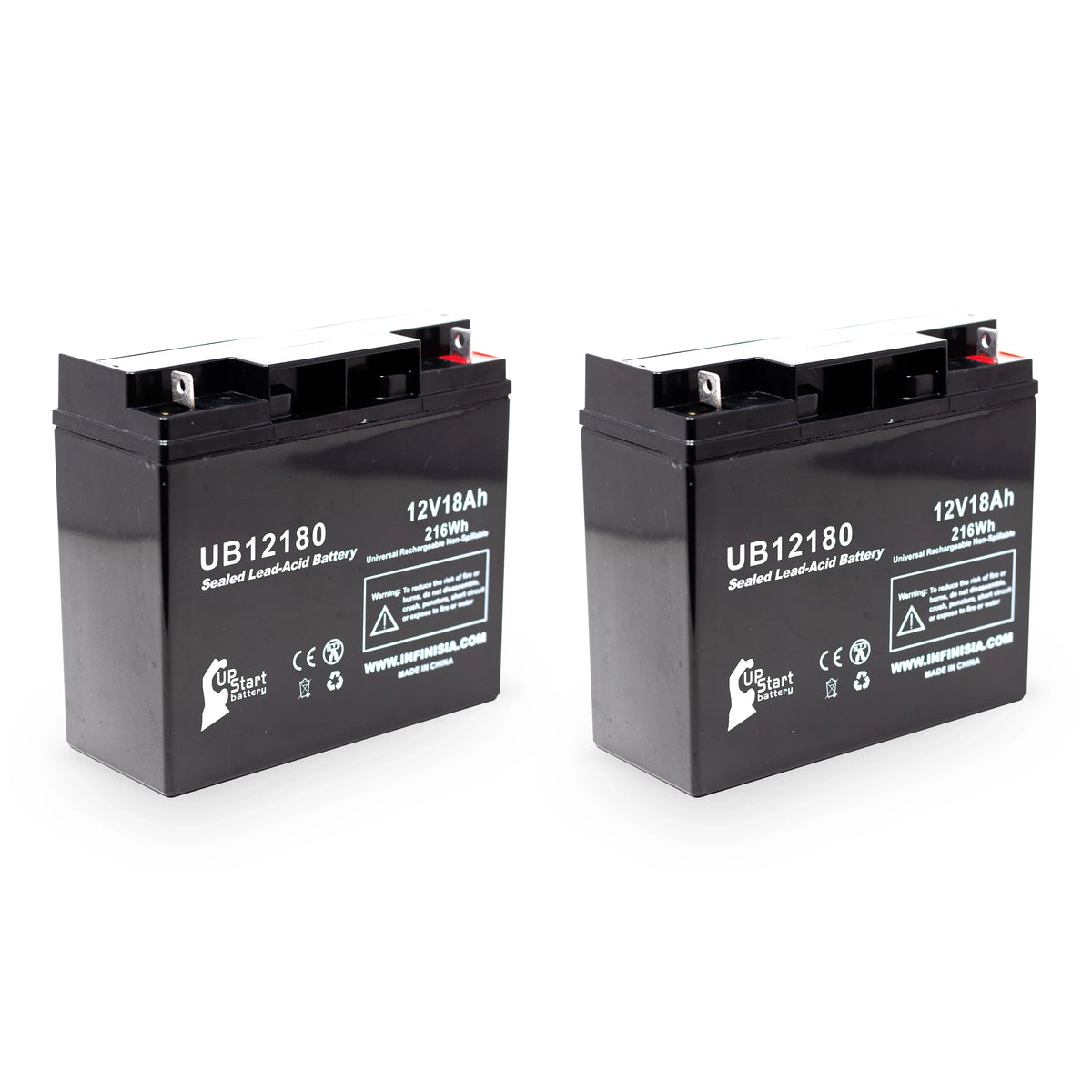 2x T4 AGM, / PX12180 - Universal - Terminal, Pack Portalac Lead 18Ah, Compatible Replacement Battery 18000mAh, Battery Acid UB12180 SLA) (12V, GS Sealed