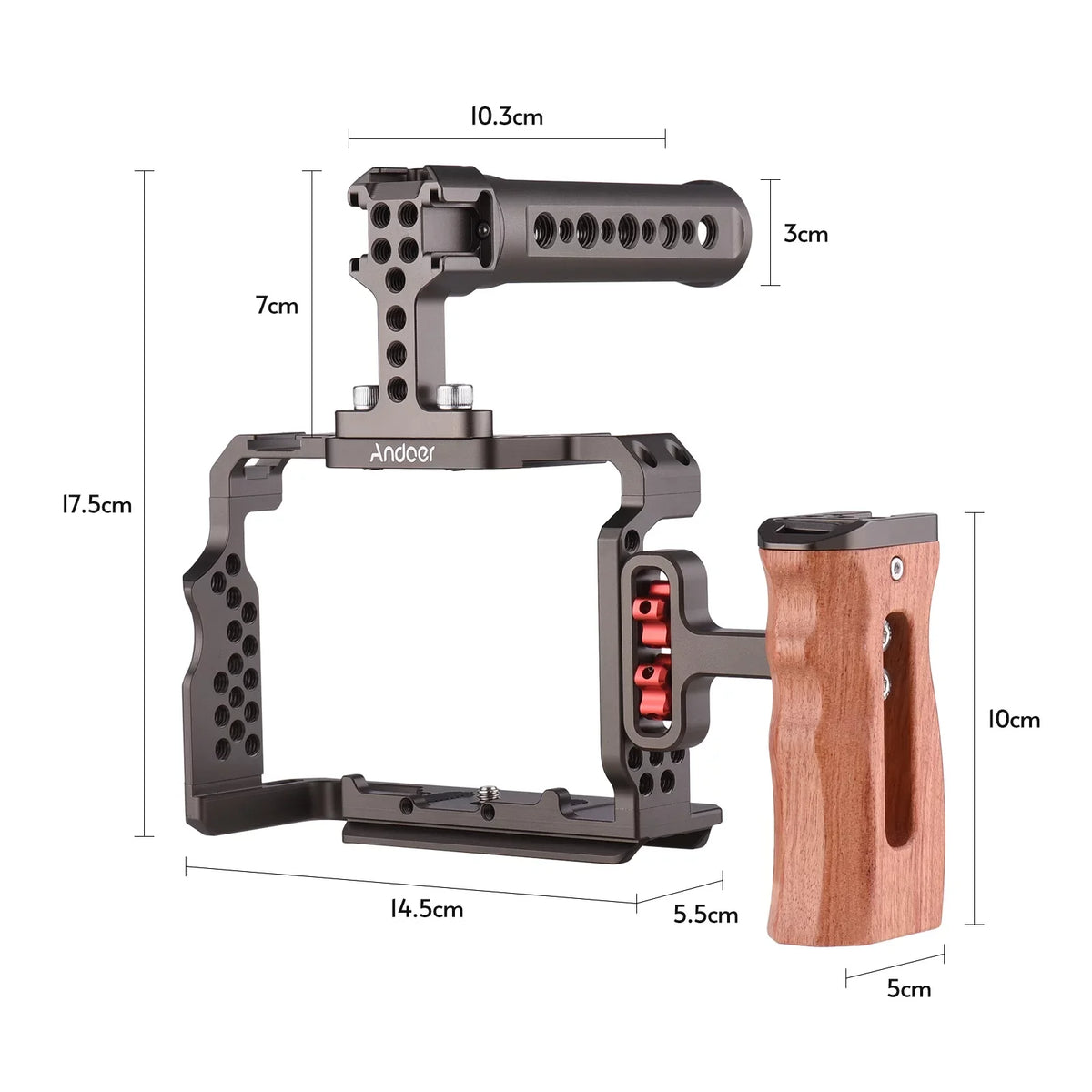 Camera II/ for Video III/ A7III Grip Cage Aluminum Kit Rig Replacement A7 with Wooden A7R Andoer Alloy Handle