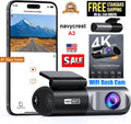 App, Dash WiFi navycrest G-Sensor, Recorder for Support 256GB Recording, Camera Cars, Mode, Cam 24 Hours Max Front 4K 2160P Vision, Parking Loop A3 Night with