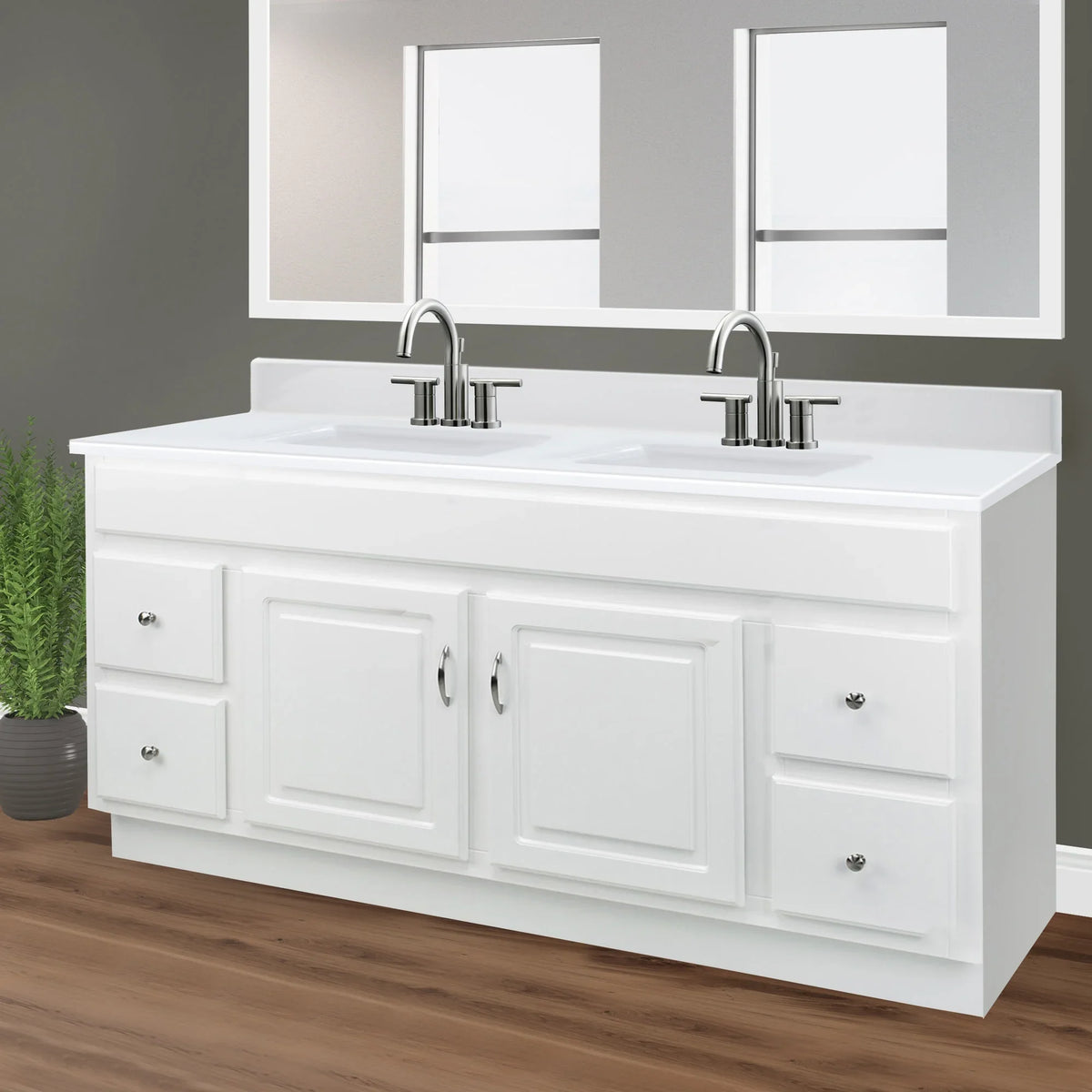 Mount White Marble Double Integrated Solid Backsplash, Rectangle with Cultured Design Camilla House Centerset 557678-WHT Top 61-inch Bowl Vanity