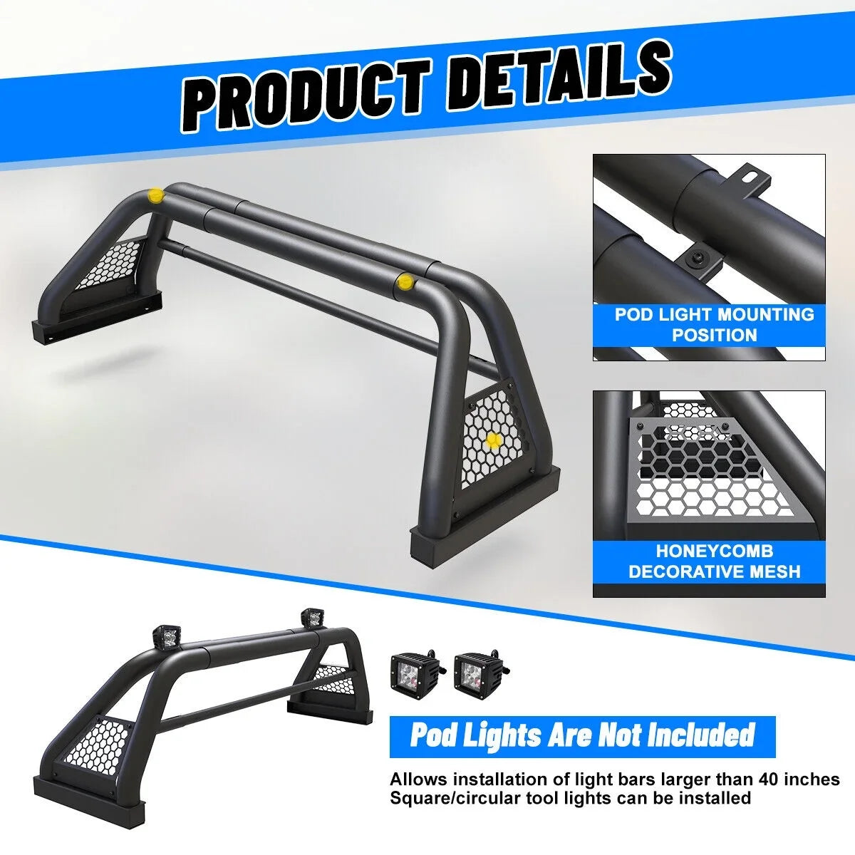 Bed Truck Bar Bar Rack For 2019-2023 Fit Chase Ranger Sport Roll Adjustable 62.9-74.7"