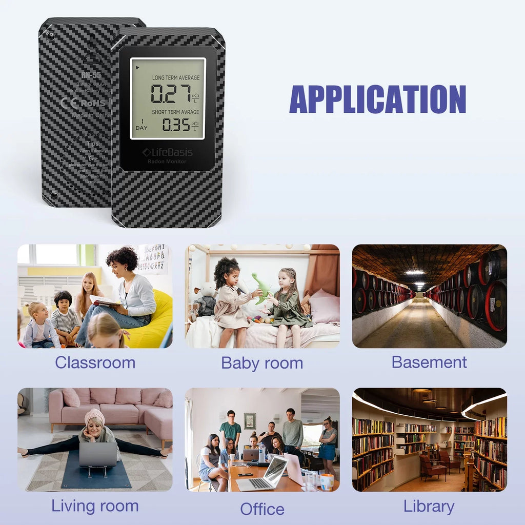 Operated Basis Detector Home Life Digital Radon Detector Portable Battery Radon