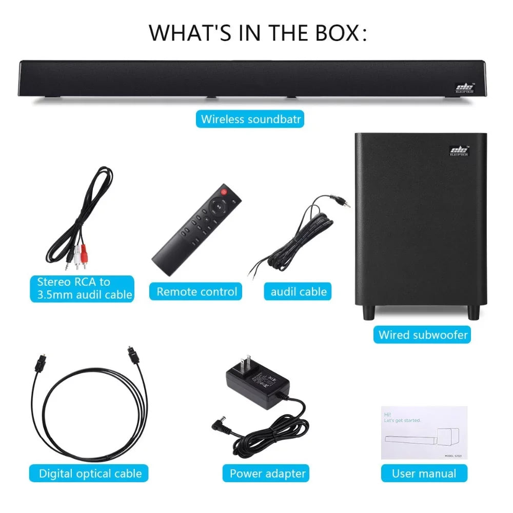 TV Bar Wall Home Theater Wireless 120W 2.1 Remote SoundBar Control Speaker System 3D SHANNA Bluetooth Mount Sound Surround