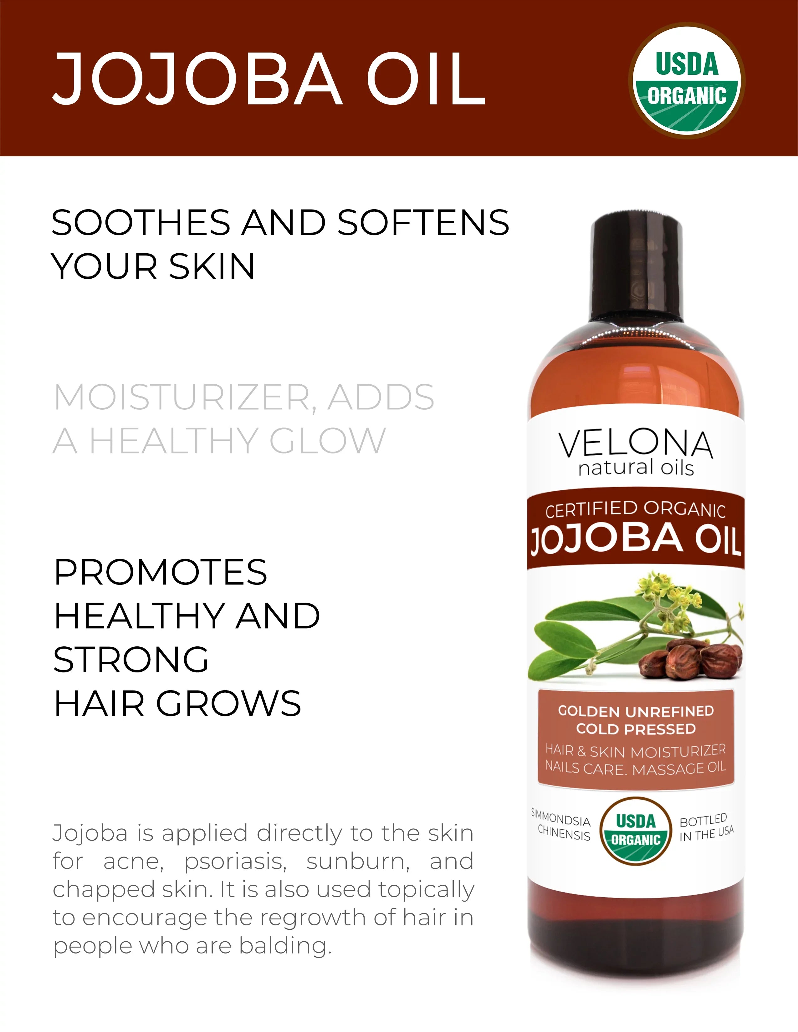 '- Unrefined, Natural Stretch Organic Oil| lb Jojoba Body, Moisturizing USDA Skin | | Pure Certified Marks, 100% Pressed, and Golden, Face, Cold Free 7 Hexane Care, Oil Cuticles Hair, Carrier Velona