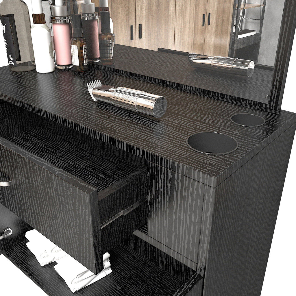 (Black) Styling Drawer, 2 Spa Station Doors Salon Mount Hair Artist Wall Mirror, Makeup Hand with Barber