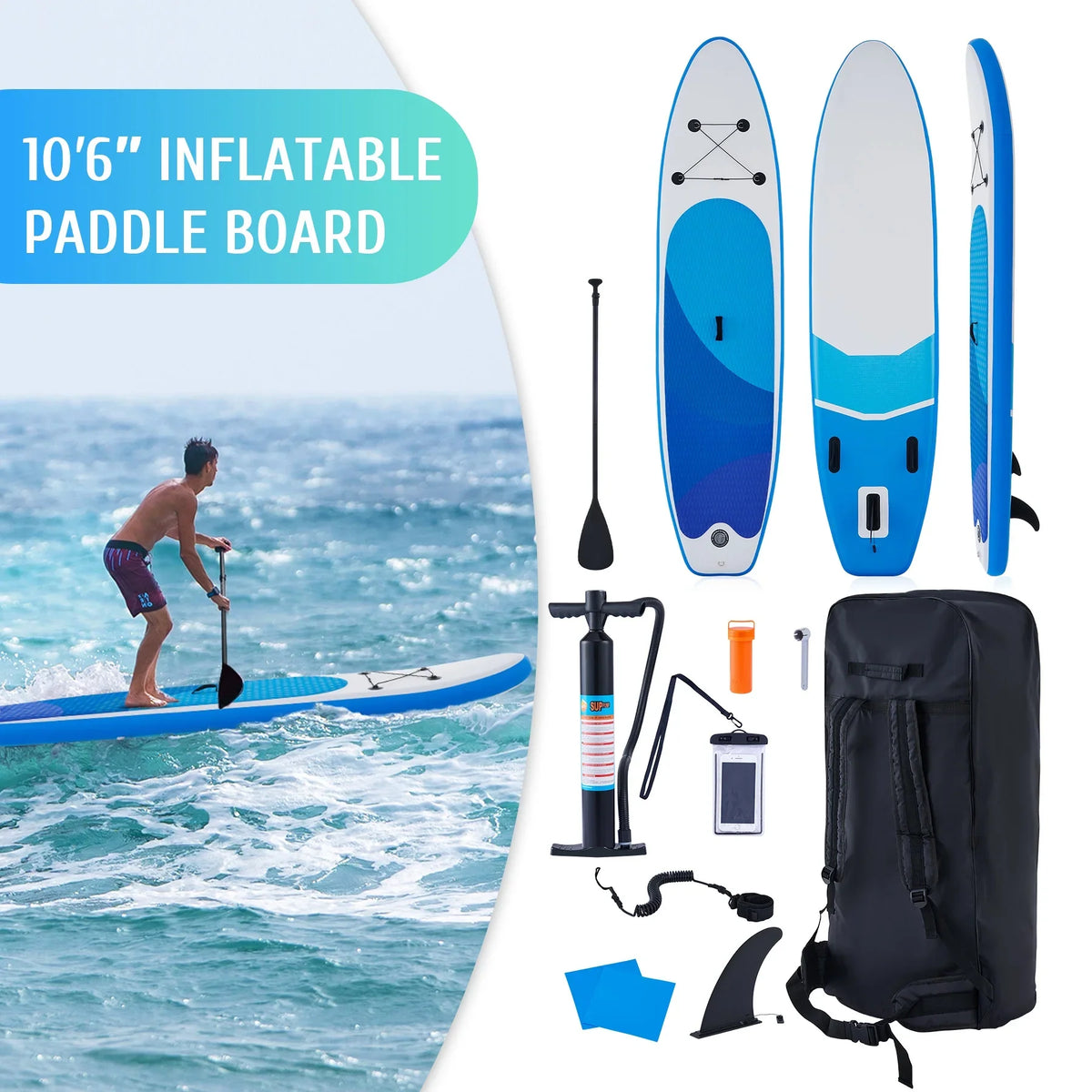 w Set, Paddle Board Board Accessory Inflatable SUP Blue for Hybrid 10'6" Preenex Adults