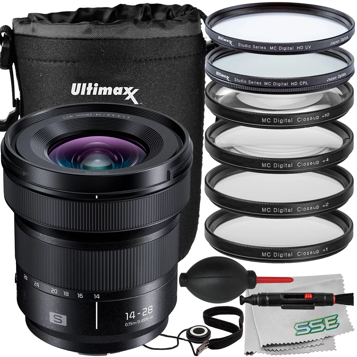 Pouch, Ultimaxx & Protective Lumix f/4-5.6 Filter UV Essential Lens Bundle Bundle) 14-28mm Includes: (15pc Lens More Panasonic - liquid-Resistant S Macro