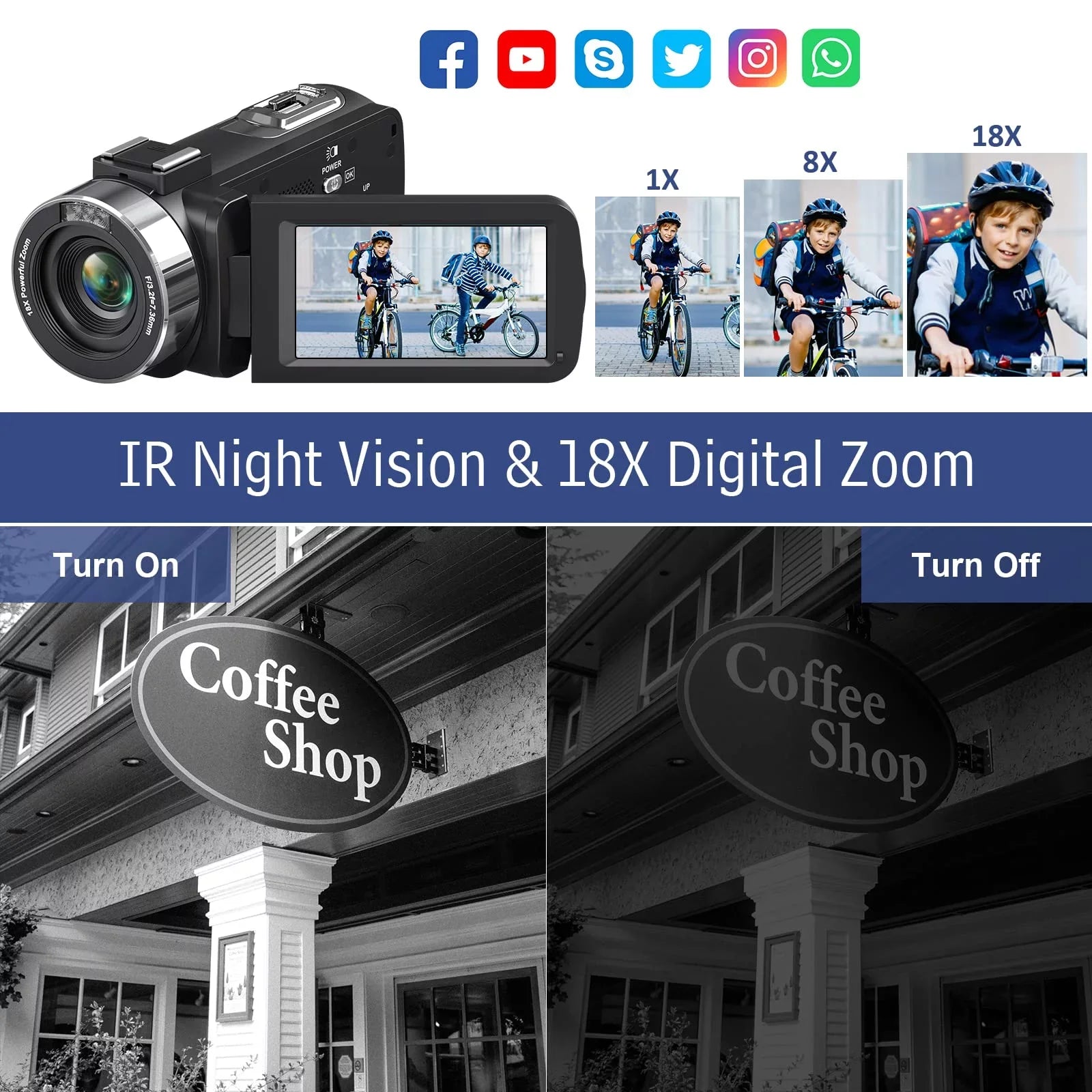 30FPS LCD Camera Vlogging Zoom Vision for Screen Camcorder MARVUE Night Video IR 4K Digital 48MP YouTube 3.0" 18X Camera Camera Touch with