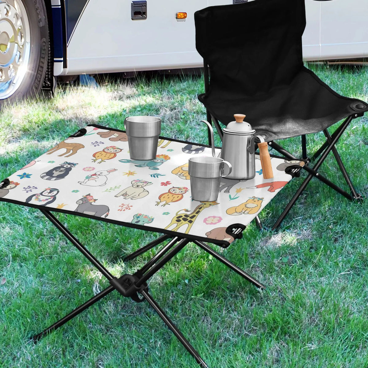 Elephant Beach with Giraffe Table Bear exterior Table Travel Portable Table Fox Camping for Bag Fishing Folding Storage Compact Picnic BBQ Cartoon