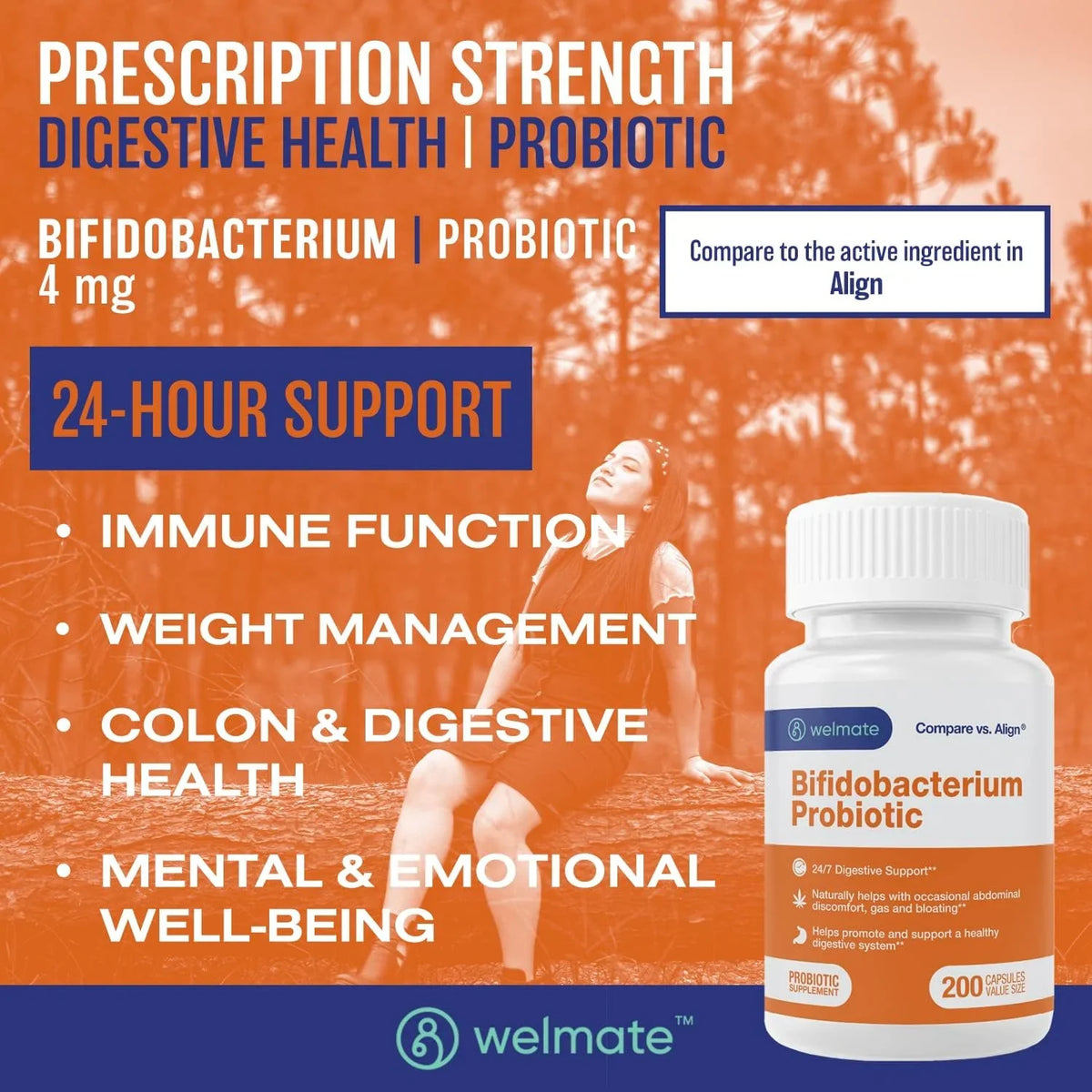 Probiotic Count 24/7 Support Digestive - - Welmate 200 Supplement Bifidobacterium Capsules