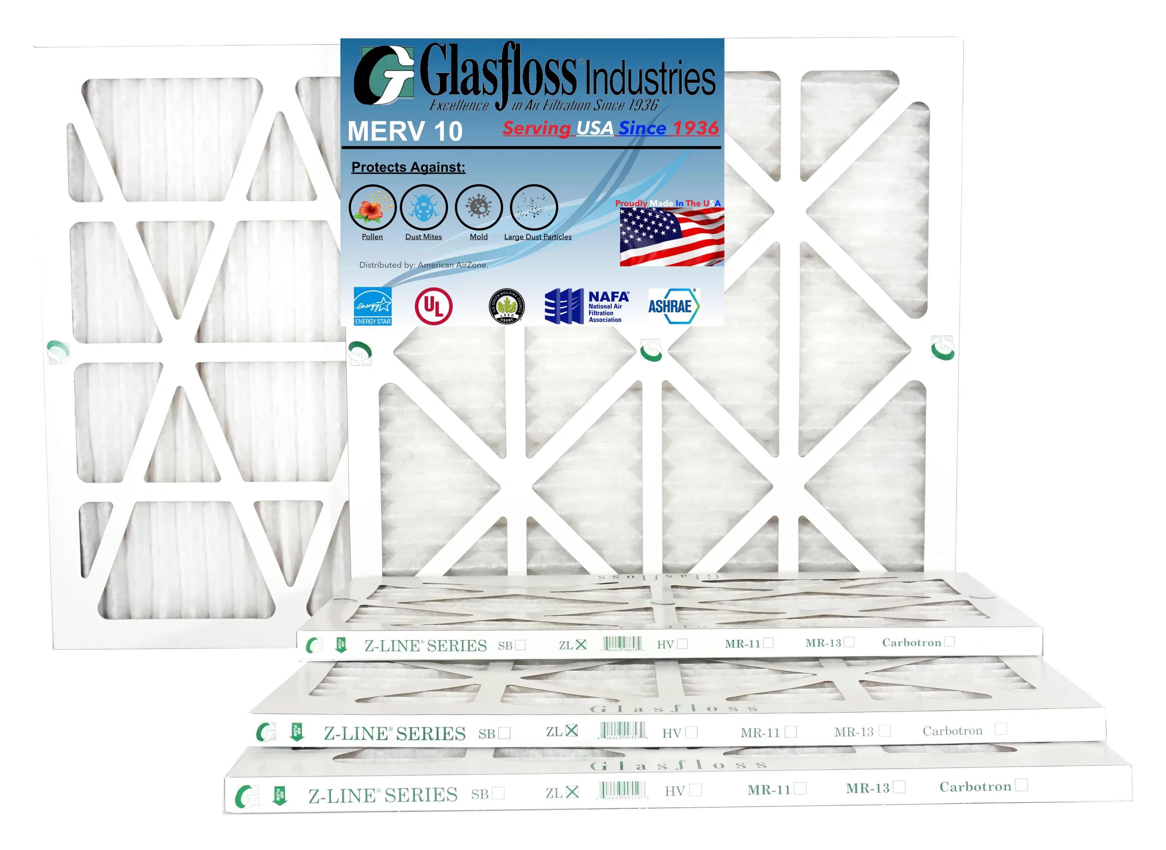 '- 17.5x7/8 10 - Filter inch) -Qty:4 12.5 13x18x1 x (Actual in Glasfloss MERV Made USA dimension: - Furnace Air